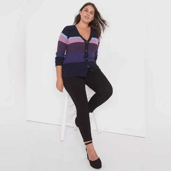 Lane Bryant Long-Sleeve Ribbed Cardigan – Stripe – NWOT 14/16 – Button-Front - Picture 2 of 7